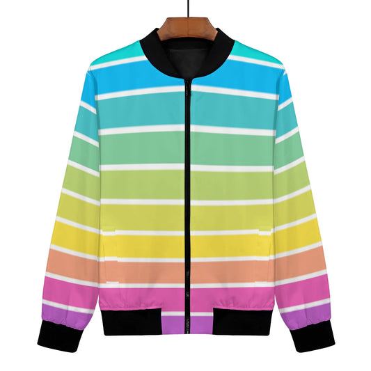 Womens Zip Up Rainbow Stripe Bomber Jacket