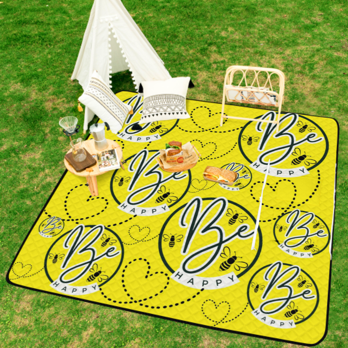 Be Happy Large Zip Up Picnic Mat 2m x 2m