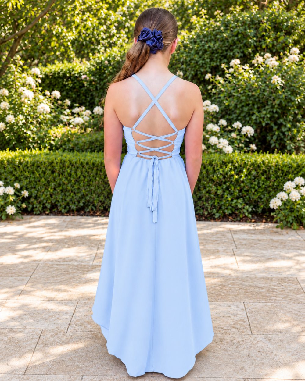 Skyla pastel blue marble High-Low Dress